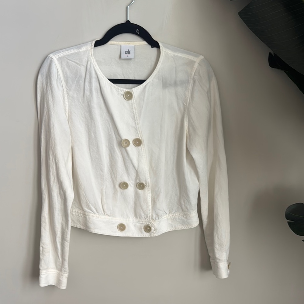 Cabi Ivory Double-Breasted Linen Blouse